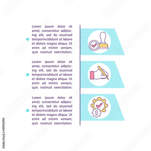 Contract approval and execution concept icon with text. Signing agreed contract. Ensuring compliance. PPT page vector template. Brochure, magazine, booklet design element with linear illustrations