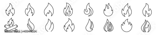 Fotografiet fire flat line icons, flames, flame of various shapes, bonfire vector illustrati