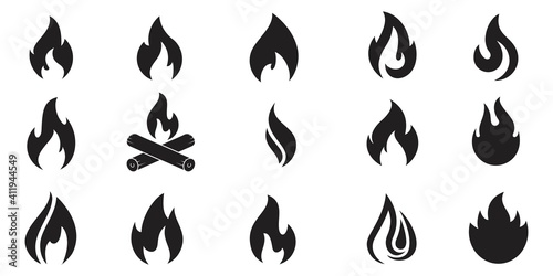 fire flat icons set, flames, flame silhouette of various shapes,bonfire vector illustration, 