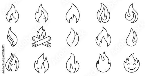 fire flat line icons, flames, flame of various shapes,bonfire vector illustration, 