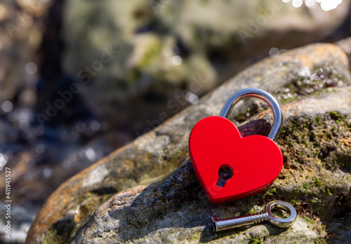 The top view shot of red heart padlock background for valentines day