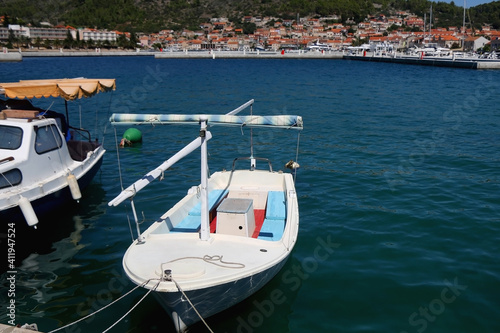 Small fishing boats in Vela Luka, town on island Korcula, Croatia.