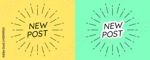 New post banner. Notice template with text New Post inside sunburst frame