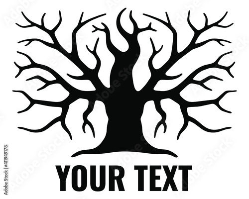 Tree without leaves logo. The blood vessels of the brain. Medical logo. Silhouette isolated on a white background
