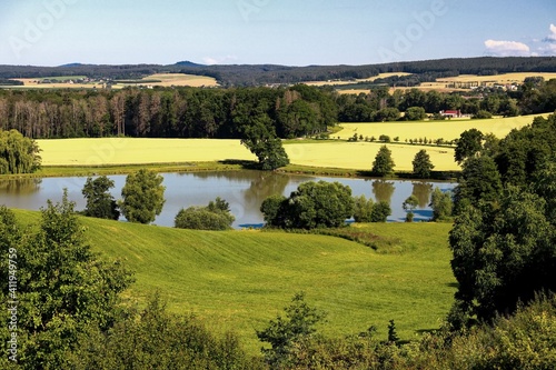 Czech summer landscape with a pond 