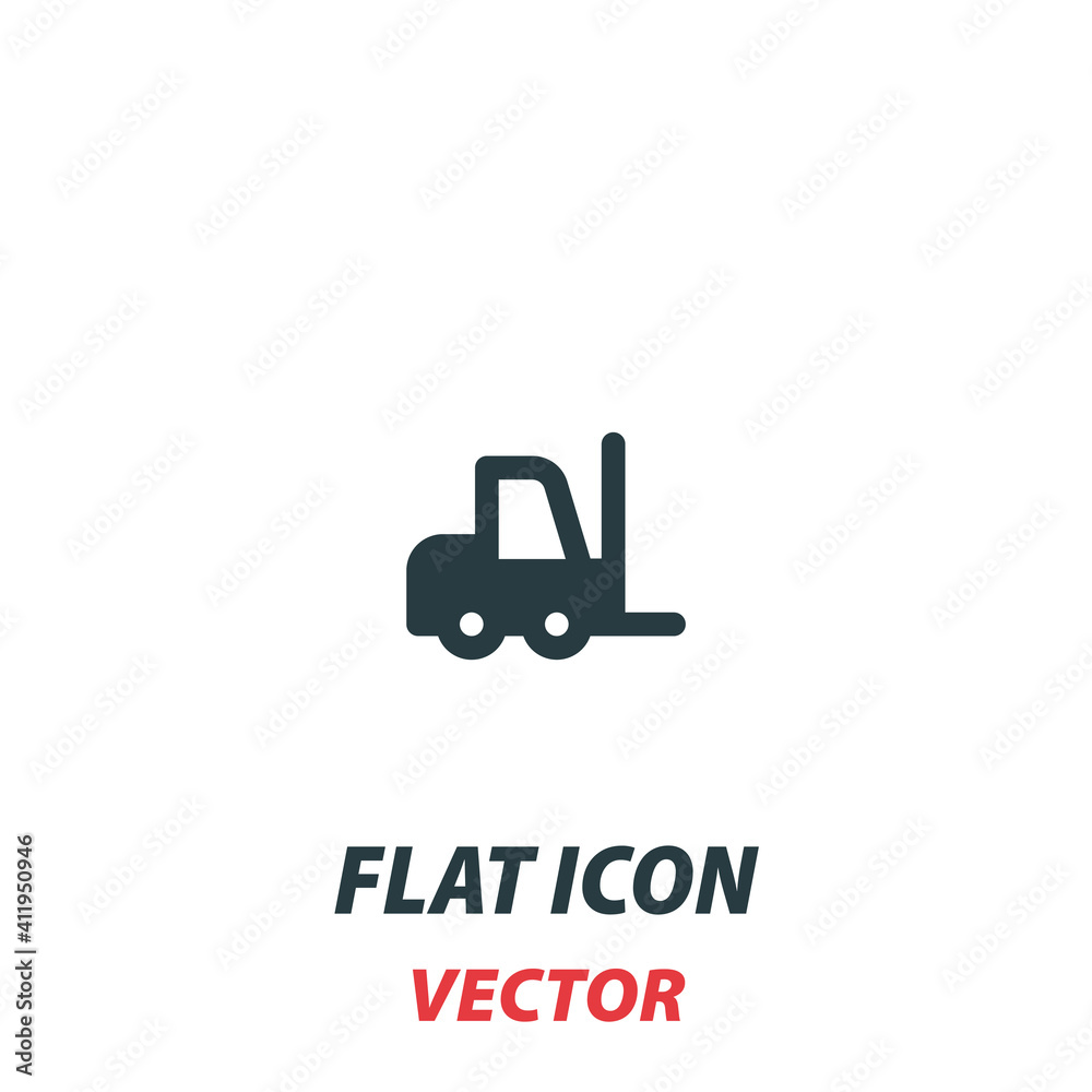 Fork lift truck loader icon in a flat style. Vector illustration pictogram on white background. Isolated symbol suitable for mobile concept, web apps, infographics, interface and apps design