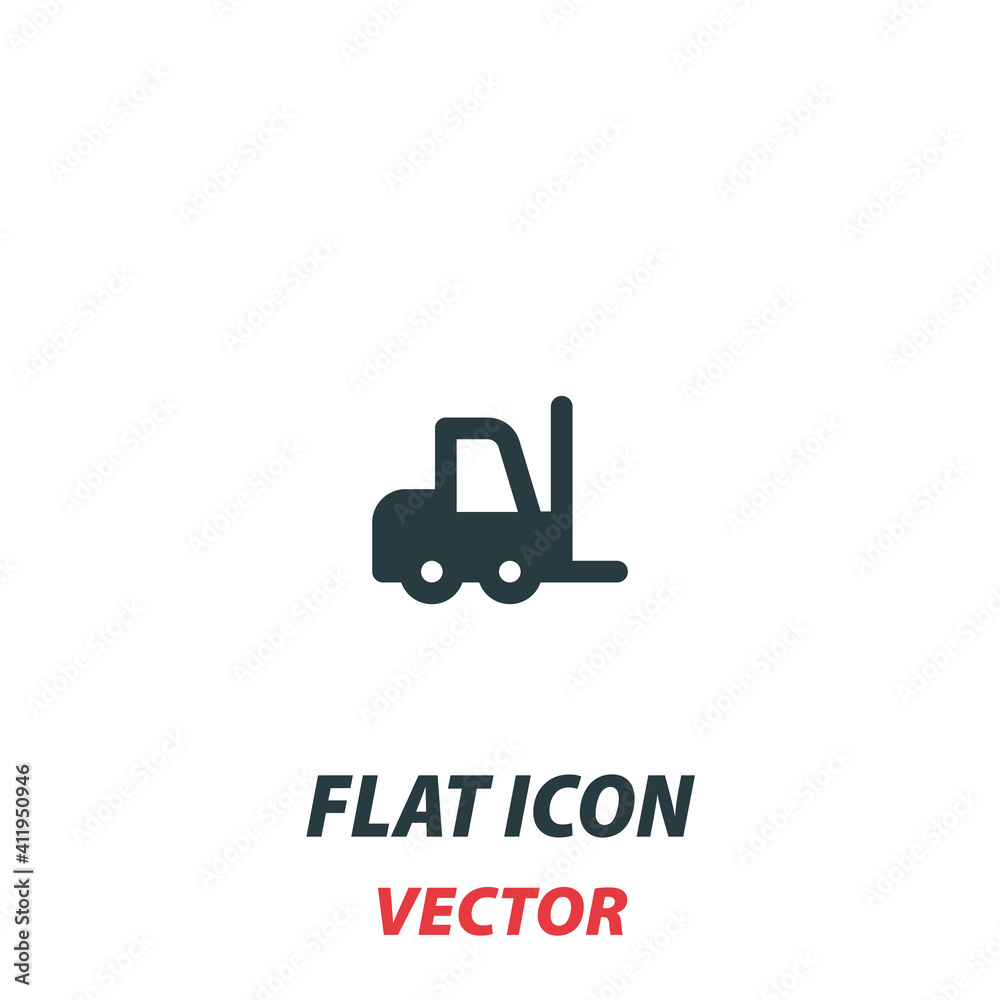 Fork lift truck loader icon in a flat style. Vector illustration pictogram on white background. Isolated symbol suitable for mobile concept, web apps, infographics, interface and apps design Fork lift truck loader icon in a flat style. Vector illustration pictogram on white background. Isolated symbol suitable for mobile concept, web apps, infographics, interface and apps design
