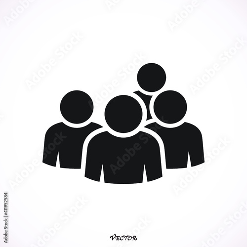 four People, Icon. Illustration of crowd of people icon silhouettes vector. Social icon. Flat style design.