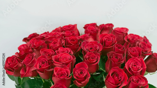 Bouquet Of Red Roses Isolated on a Gray Background. Valentine s Day. Gift for the Woman You Love.