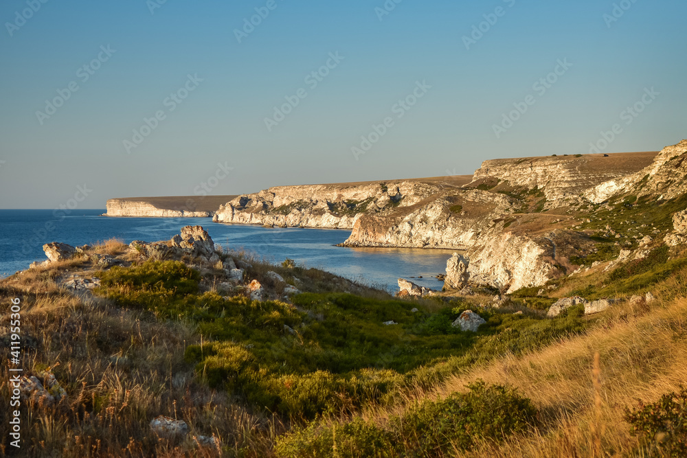 rocky cliffs in the steppe over the black sea