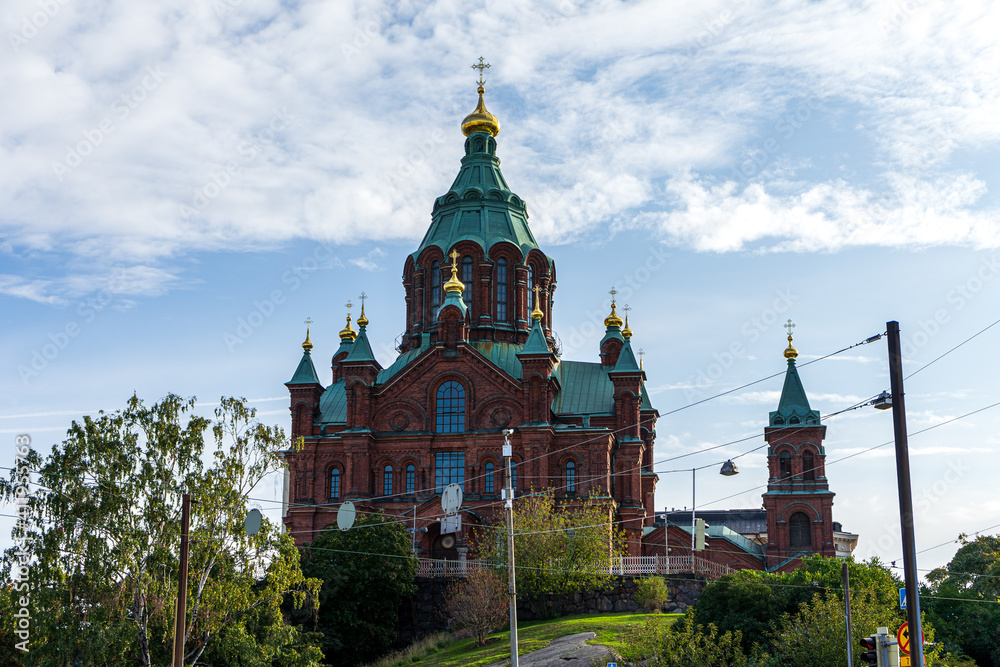 The eastern orthodox Uspenski Cathedral of Helsinki at broad daylight