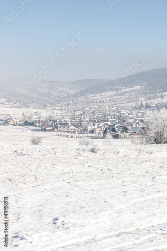 Winter landscape of Poland in snow 