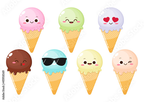 Cute cartoon icecreams with funny face