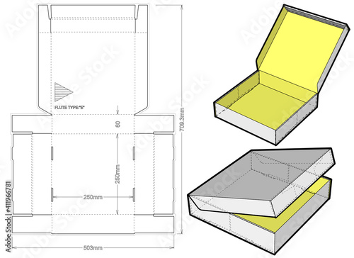 Cardboard box for sending mail. Highly recommended for technological and electronic products. Ease of assembly, no need for glue (Internal measurement 25x25x60 cm) and Die-cut Pattern