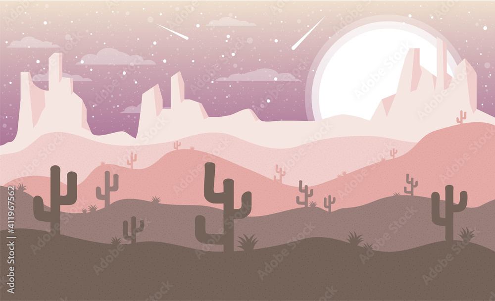 Desert background with cactus.
