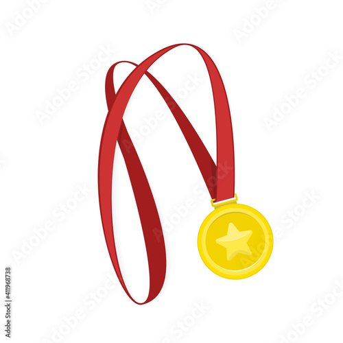 Gold Medal icon. Medal icon in flat style isolated on white background. Gold Medal icon Vector Illustration.