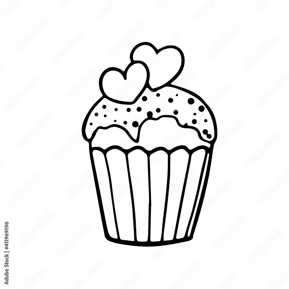 Simple cute cupcake with hearts decoration in doodle style. Vector Simple cute cupcake with hearts decoration in doodle style. Vector