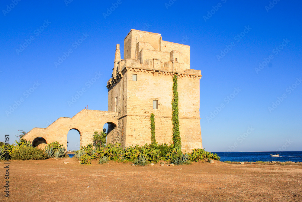 Salento is dotted with watchtowers sighting since always has been the subject of numerous attacks by different populations of the Mediterranean. This is Torre Colimena, Apulia, Salento, Southern Italy