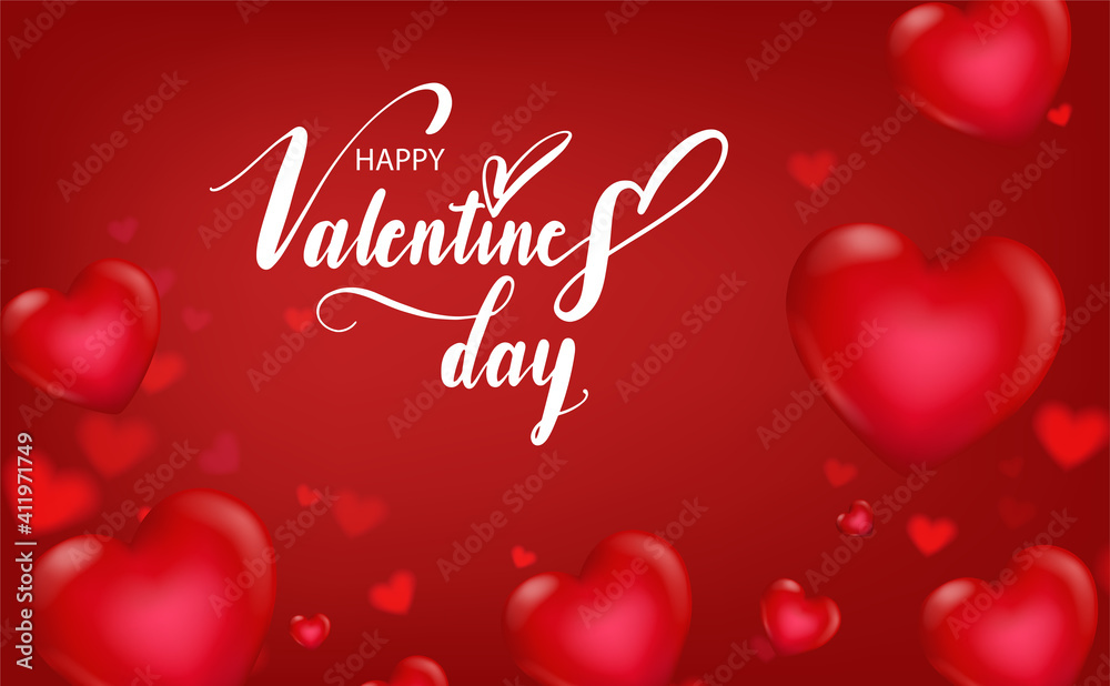 Happy Valentine day card template. Red heart with  bokeh background. Concept for valentine's day greeting card, banner, poster in vector illustration. 