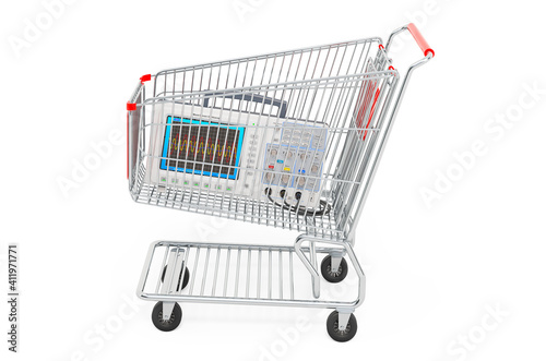 Shopping cart with oscilloscope. 3D rendering