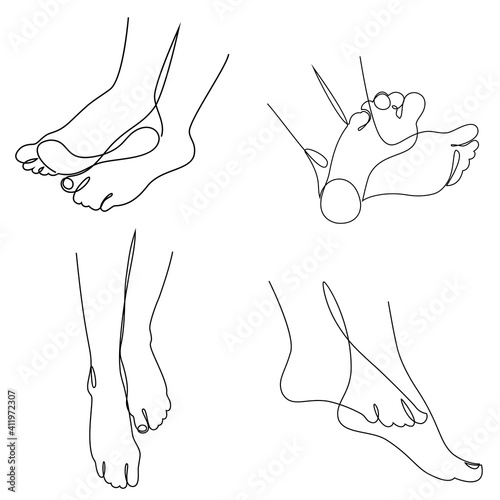 Collection. Silhouettes of human legs. Beautiful woman feet. Graphic image. Vector illustration set. photo