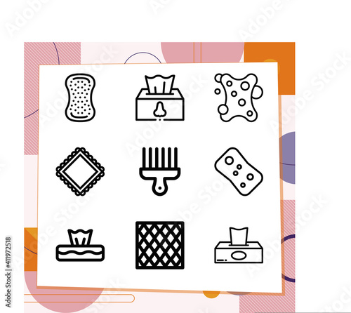 Simple set of 9 icons related to wipe