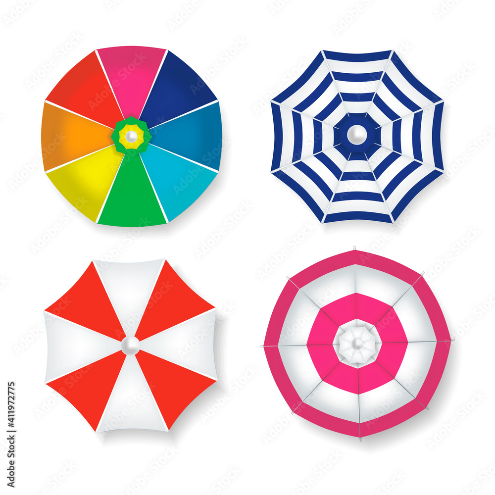 Realistic Detailed 3d Sun Umbrellas Set. Vector Realistic Detailed 3d Sun Umbrellas Set. Vector