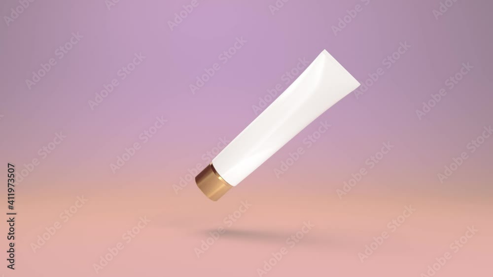 The tube for cream or other cosmetic turns interestingly on a light background. Elegant packaging without a name, can be used to advertise packaging, medicines and cosmetics.