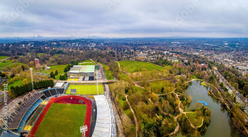 An aerial view of Crystal Palace Park, a Victorian pleasure ground located in the south-east London suburb photo