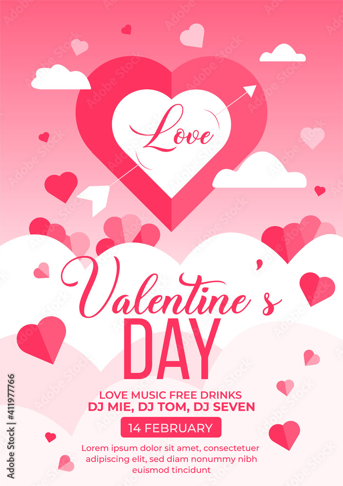 Valentines Day Party Poster Template Design, Valentines Day Flyer, Poster, Romantic Flyer banner, pink love banner