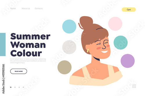 Summer woman color type. Template landing page for seasonal color type analysis guidance
