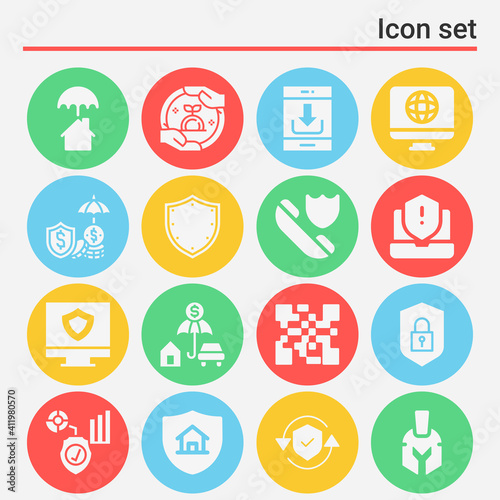 16 pack of shield  filled web icons set
