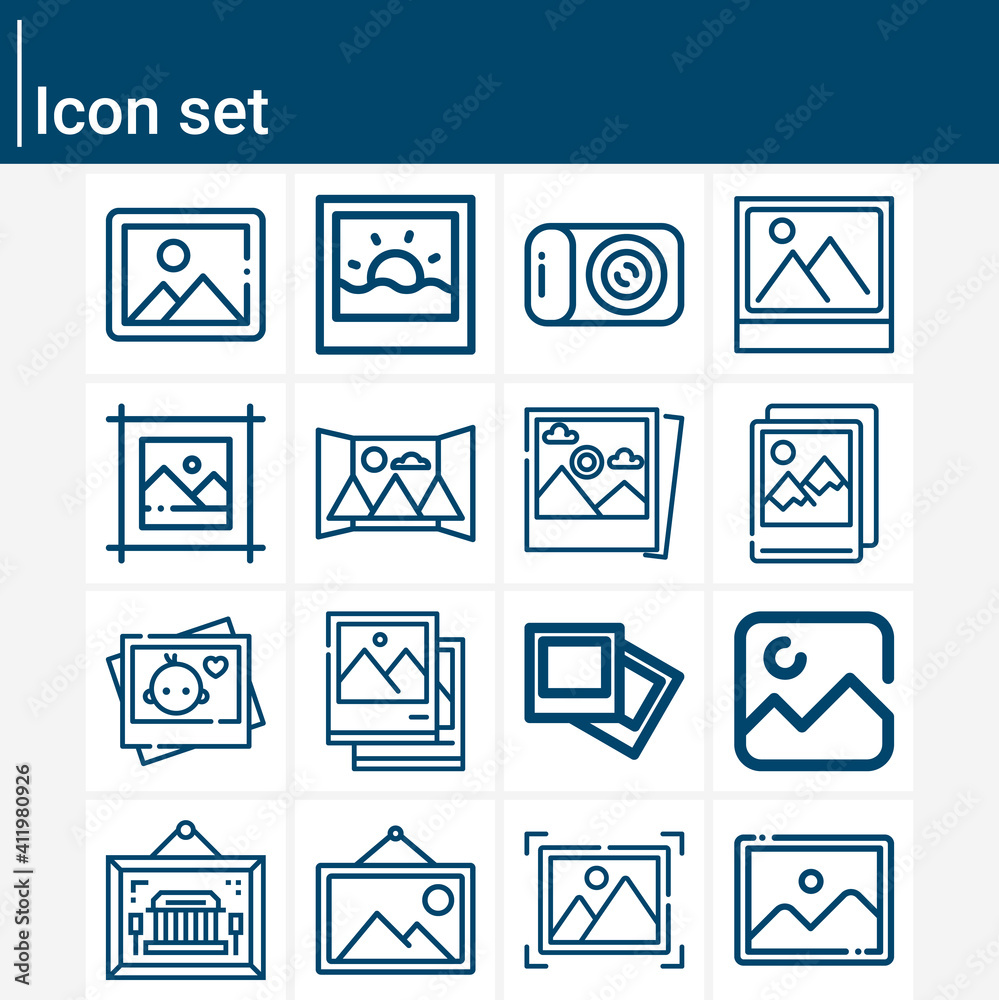 Simple set of photo frame related lineal icons. Simple set of photo frame related lineal icons.