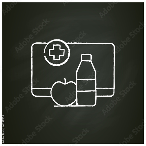 Nutrition therapy online chalk icon. Tele diet website, application. Nutritionist virtual consultation. Telehealth. Telemedicine, health care concept. Isolated vector illustration on chalkboard