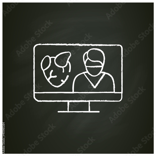 Online cardiology chalk icon. Telehealth medical care. Virtual cardiologist consultation. Telemedicine, health care concept. Online medicine, cardiology. Isolated vector illustration on chalkboard 