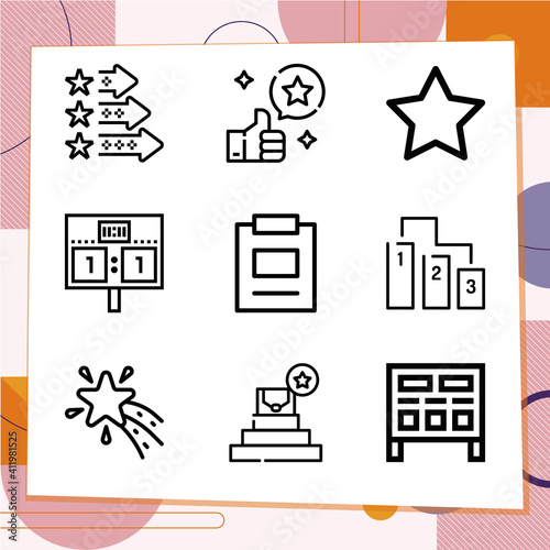 Simple set of 9 icons related to rating