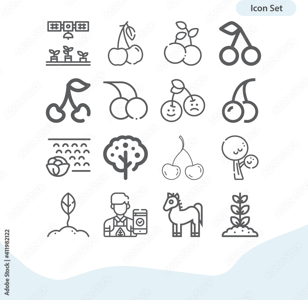 Fototapeta premium Simple set of orchard related lineal icons.