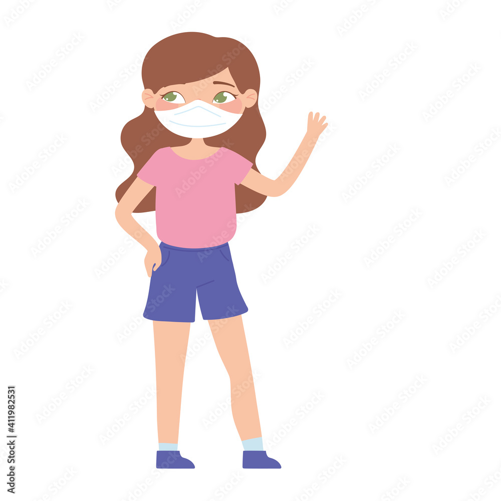 brunette girl with face mask character