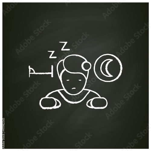 Sleepwalking chalk icon. Sleep disorder. Healthy sleeping concept. Sleep problems treatment. Lunatizm trouble. Lunatic. Health care. Isolated vector illustration on chalkboard
