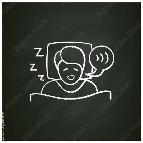 Sleep talking chalk icon. Sleep disorder. Healthy sleeping concept. Sleep problems treatment. Dyssomnia. Stress. Health care. Isolated vector illustration on chalkboard 