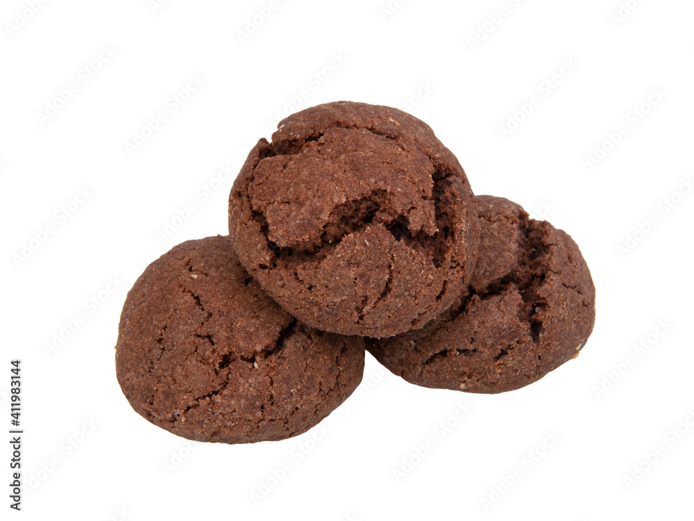 Yummy cocoa chocolate cookies isolated on the white background Yummy cocoa chocolate cookies isolated on the white background