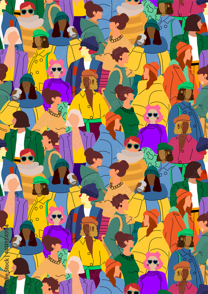 Crowd of multicolored multinational girls Crowd of multicolored multinational girls