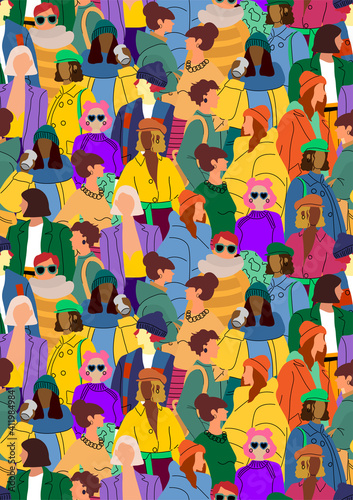 Crowd of multicolored multinational girls