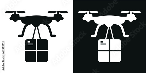 Vector image. Icon of a drone delivering packages.