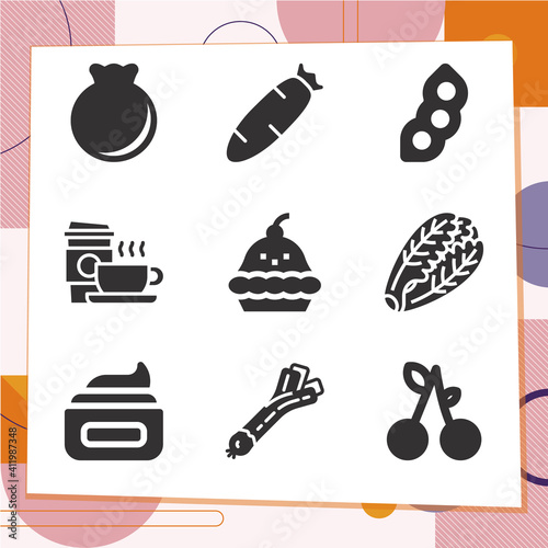 Simple set of 9 icons related to fruit