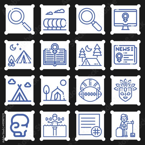 16 pack of participating  lineal web icons set