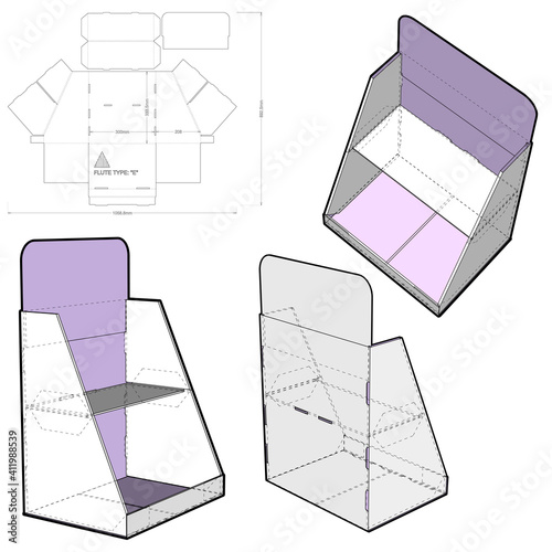 Counter display stand and Die-cut Pattern. Prepared for real cardboard production. 