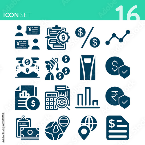 Simple set of 16 icons related to budgetary