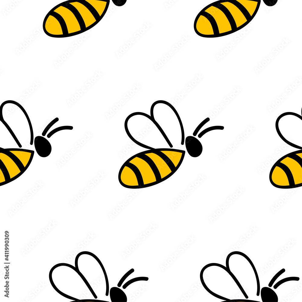 Seamless pattern with hand drawn bee. Vector