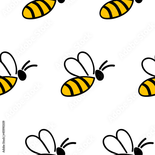 Seamless pattern with hand drawn bee. Vector